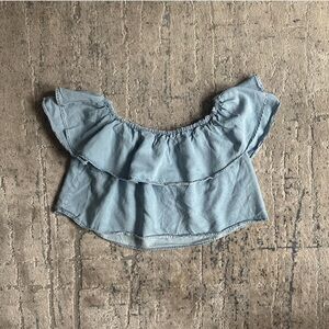 Women's Blue Ruffle Off-Shoulder Top